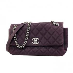 Chanel Matelassé Shoulder Bag, Double Chain, Caviar Leather, Purple, Women's